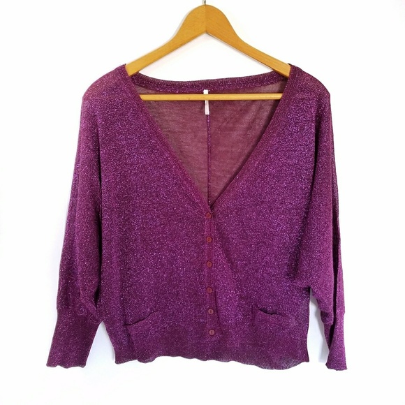 Free People Sweaters - Free People purple sparkly crop cardigan sweater